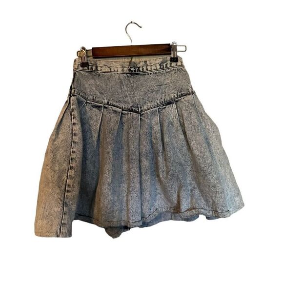 Vintage Rio By Stephen Marduk Juniors 7 Pleated Acid Wash Denim Knee Length Skir - Picture 2 of 3